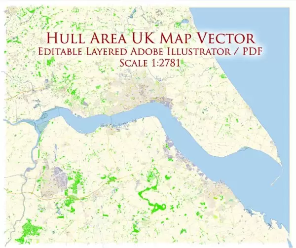 Hull UK England Map Vector Exact City Plan High Detailed Street Map editable Adobe Illustrator in layers