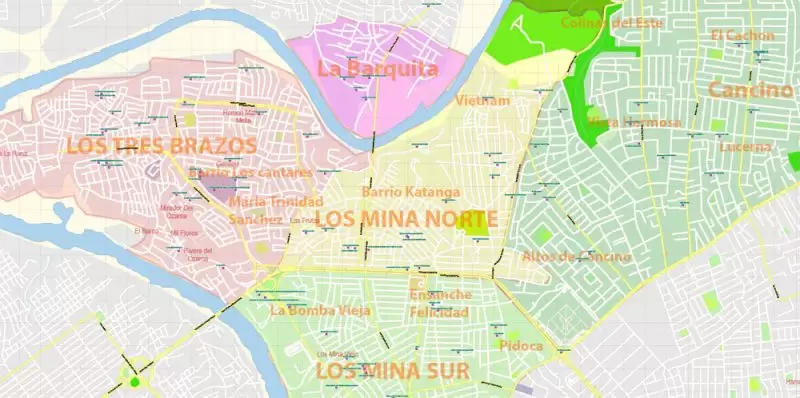 Printable Vector Map of Santo Domingo NordEste School Areas detailed City Plan
