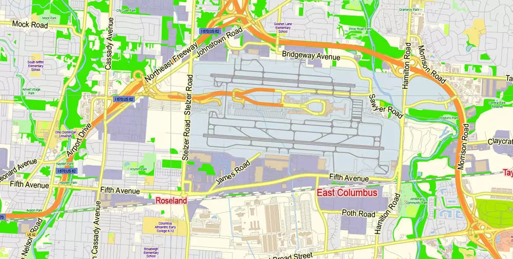 Columbus Ohio US PDF Map Vector Exact City Plan Low Detailed Street Map editable Adobe PDF in layers