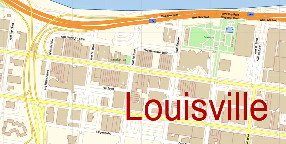 Louisville Kentucky US Map Vector Exact City Plan High Detailed Street Map editable Adobe Illustrator in layers