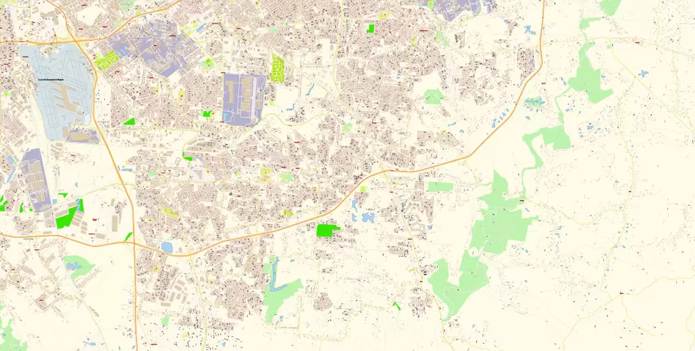 Louisville Kentucky US Map Vector Exact City Plan High Detailed Street Map editable Adobe Illustrator in layers