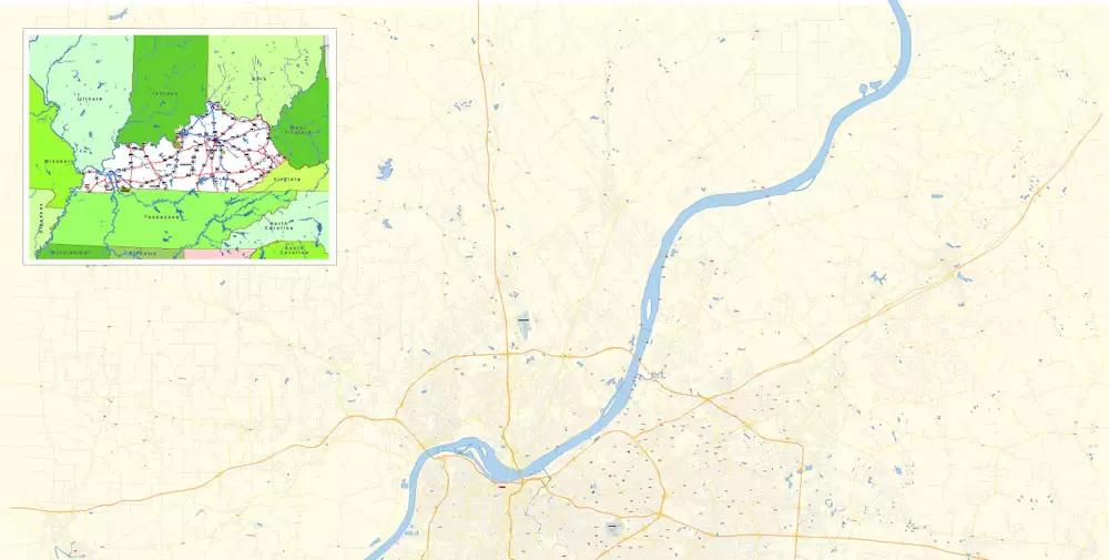 Louisville Kentucky US Map Vector Exact City Plan High Detailed Street Map editable Adobe Illustrator in layers