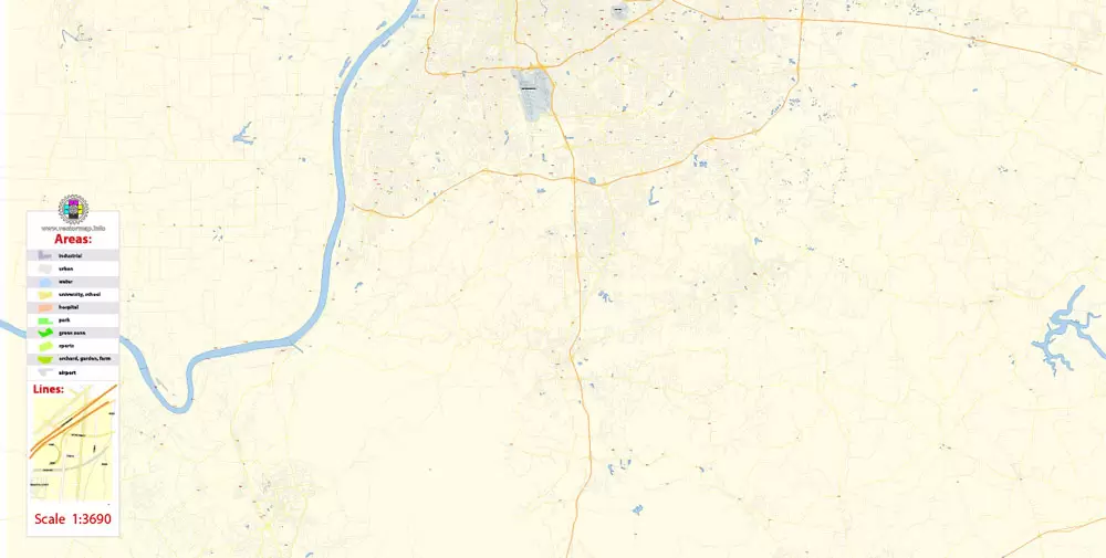 Louisville Kentucky US Map Vector Exact City Plan High Detailed Street Map editable Adobe Illustrator in layers