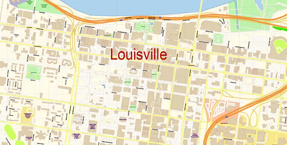 Louisville Kentucky US Map Vector Exact City Plan High Detailed Street Map editable Adobe Illustrator in layers