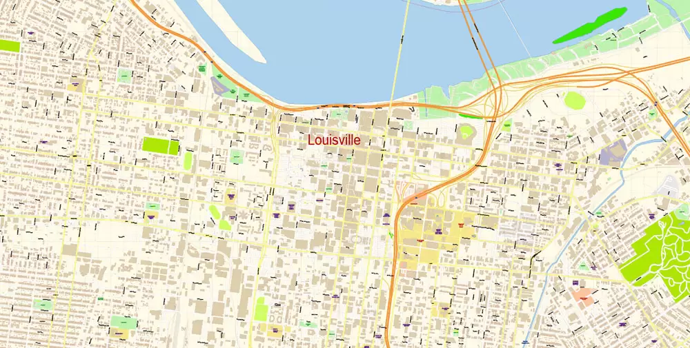 Louisville Kentucky US Map Vector Exact City Plan High Detailed Street Map editable Adobe Illustrator in layers