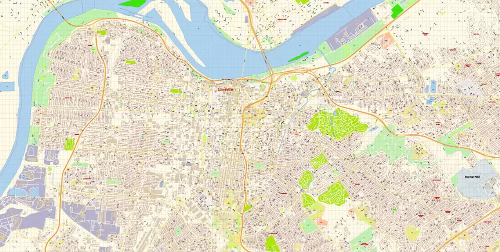 Louisville Kentucky US Map Vector Exact City Plan High Detailed Street Map editable Adobe Illustrator in layers