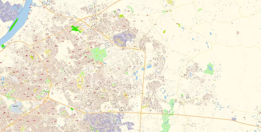 Louisville Kentucky US Map Vector Exact City Plan High Detailed Street Map editable Adobe Illustrator in layers