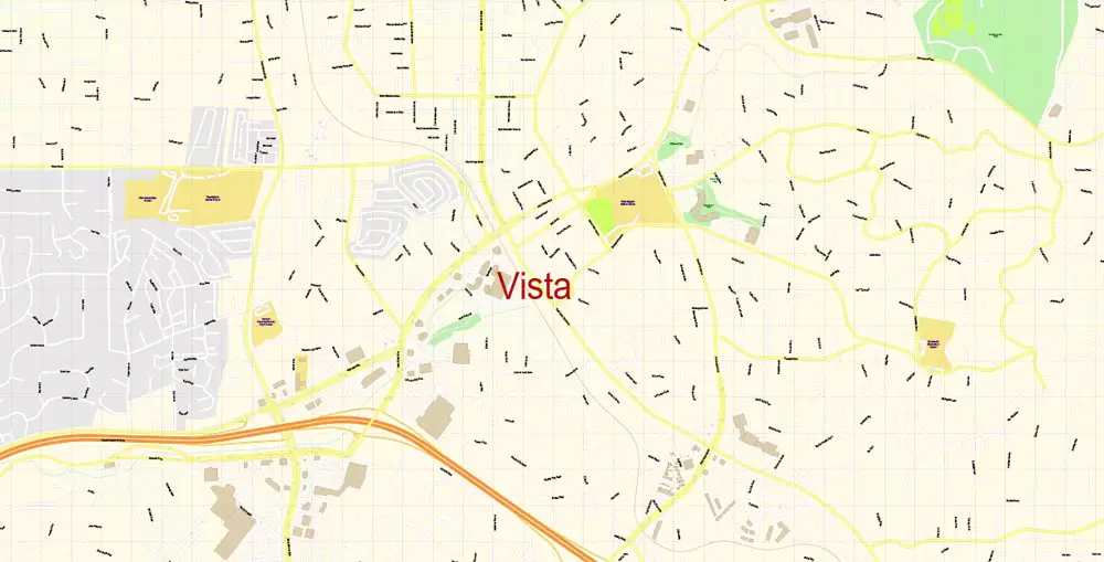 Vista California US Map Vector Exact City Plan High Detailed Street Map editable Adobe Illustrator in layers