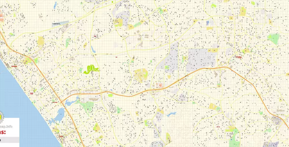 Vista California US Map Vector Exact City Plan High Detailed Street Map editable Adobe Illustrator in layers