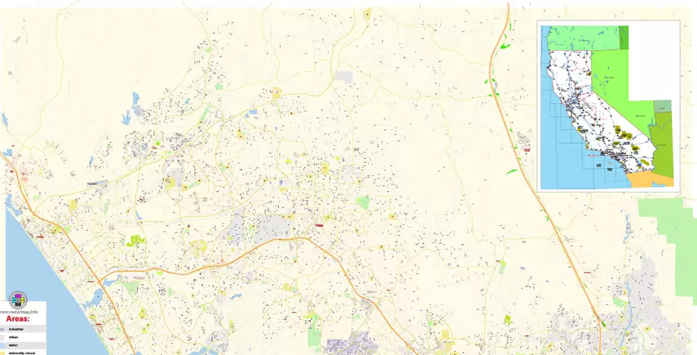 Vista California US Map Vector Exact City Plan High Detailed Street Map editable Adobe Illustrator in layers