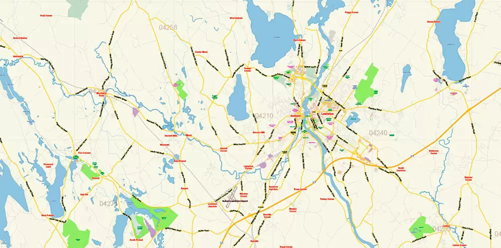 Auburn + Lewiston Maine US PDF Map Vector Exact City Plan Low Detailed Street Map editable Adobe PDF in layers