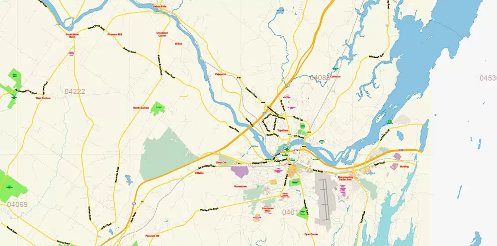 Auburn + Lewiston Maine US PDF Map Vector Exact City Plan Low Detailed Street Map editable Adobe PDF in layers