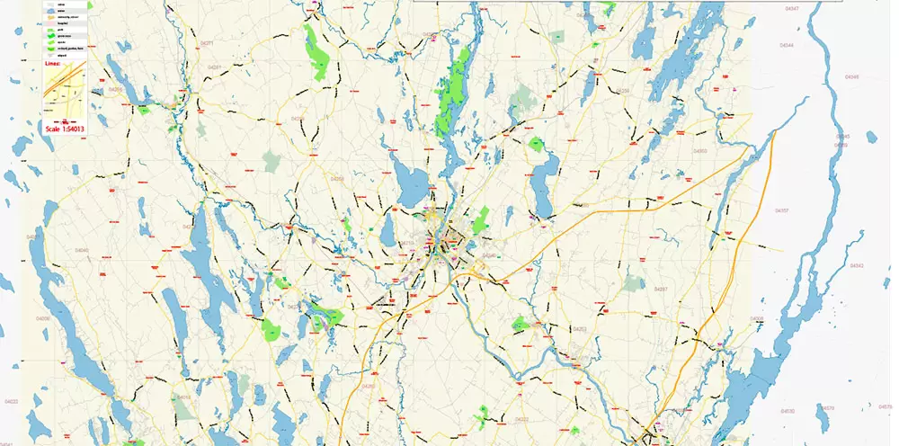 Auburn + Lewiston Maine US PDF Map Vector Exact City Plan Low Detailed Street Map editable Adobe PDF in layers