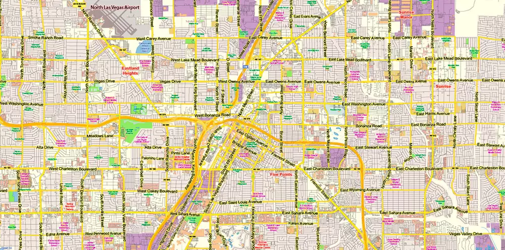 Las Vegas Nevada US Map Vector Exact City Plan Low Detailed Street Map editable Adobe Illustrator in layers