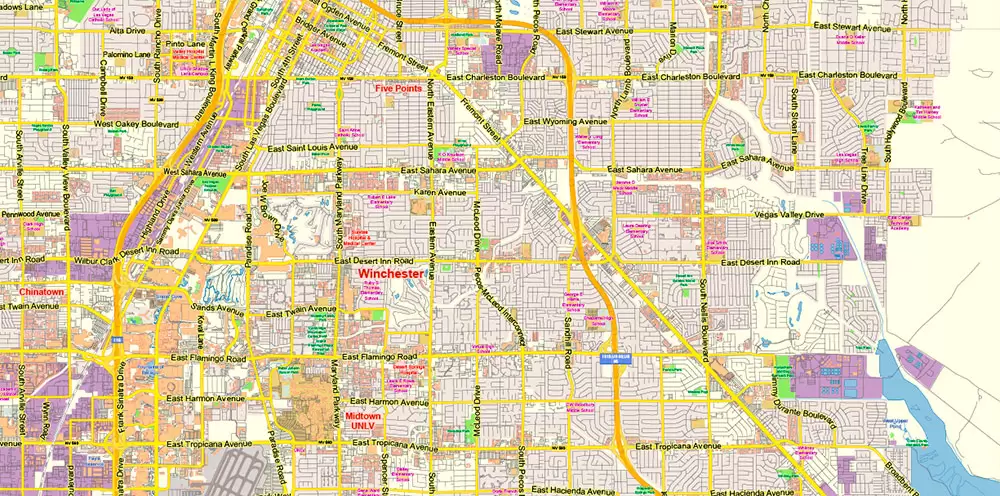 Las Vegas Nevada US Map Vector Exact City Plan Low Detailed Street Map editable Adobe Illustrator in layers