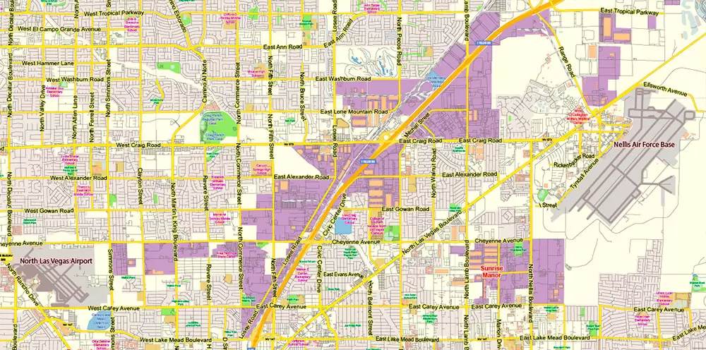 Las Vegas Nevada US Map Vector Exact City Plan Low Detailed Street Map editable Adobe Illustrator in layers