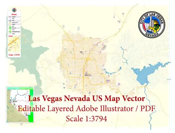 Las Vegas Nevada US Map Vector Exact City Plan High Detailed Street Map editable Adobe Illustrator in layers