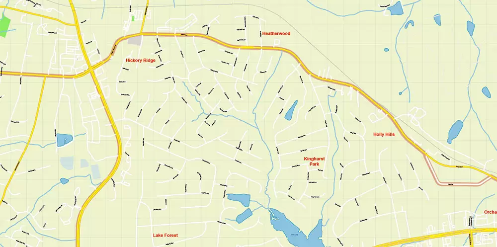 Mecklenburg County Charlotte North Carolina US Map Vector Exact City and County Plan High Detailed Street Map + admin + zipcodes editable Adobe Illustrator in layers