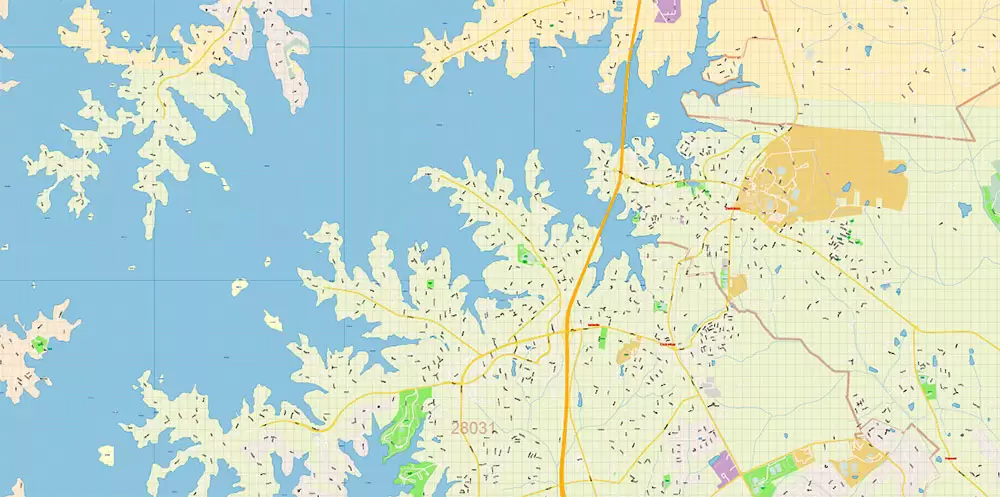Mecklenburg County Charlotte North Carolina US Map Vector Exact City and County Plan High Detailed Street Map + admin + zipcodes editable Adobe Illustrator in layers