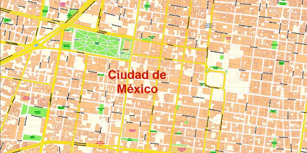Mexico City Map Vector Exact City Plan High Detailed Street Map editable Adobe Illustrator in layers