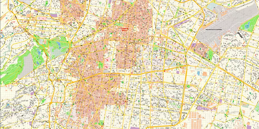 Mexico City Map Vector Exact City Plan High Detailed Street Map editable Adobe Illustrator in layers