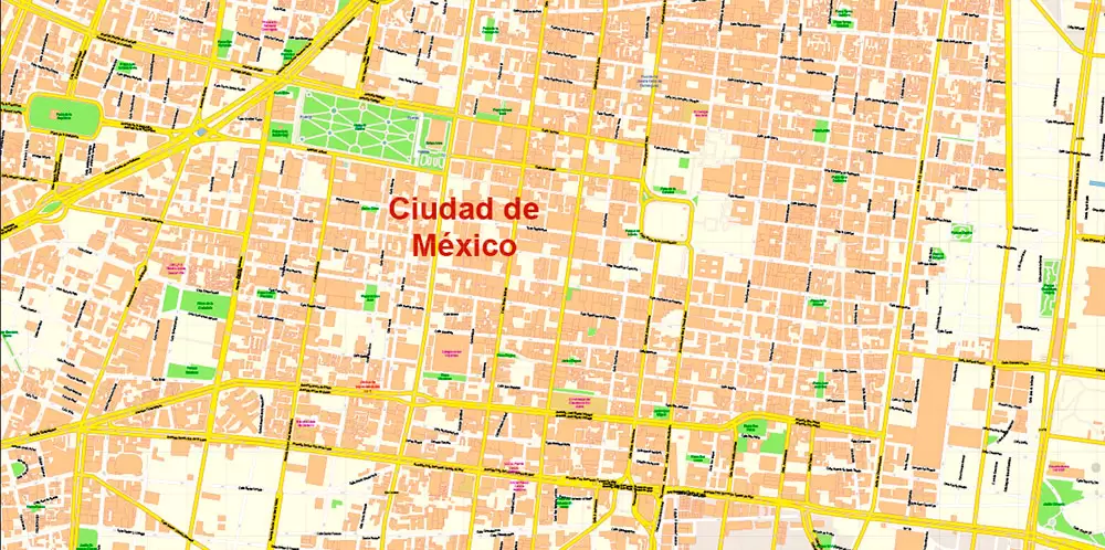Mexico City Map Vector Exact City Plan High Detailed Street Map editable Adobe Illustrator in layers
