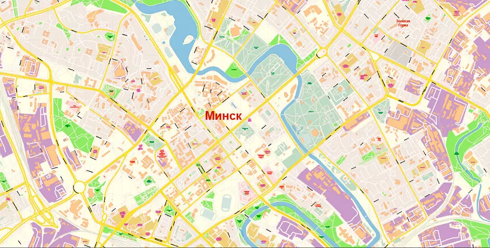 Minsk Belarus PDF Map Vector Exact City Plan High Detailed Street Map editable Adobe PDF in layers