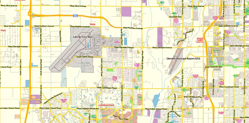 Phoenix Arizona US Map Vector Exact City Plan Low Detailed Street Map editable Adobe Illustrator in layers