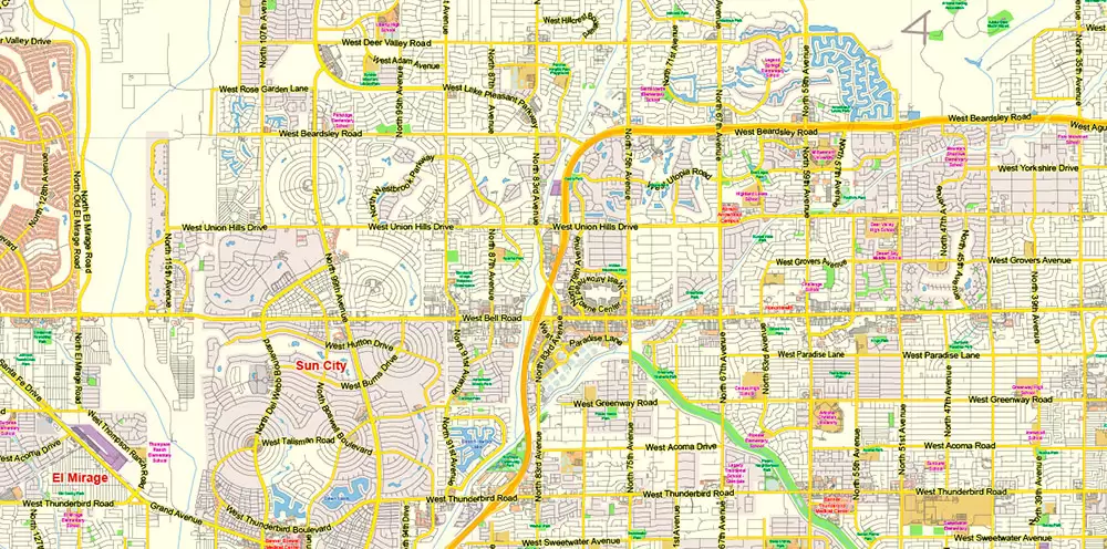 Phoenix Arizona US Map Vector Exact City Plan Low Detailed Street Map editable Adobe Illustrator in layers