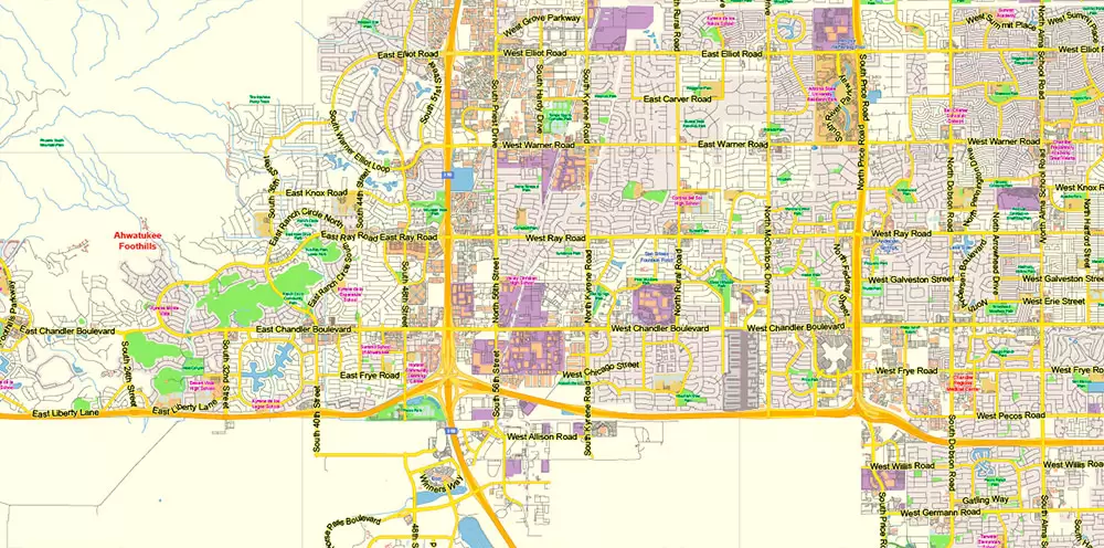 Phoenix Arizona US Map Vector Exact City Plan Low Detailed Street Map editable Adobe Illustrator in layers
