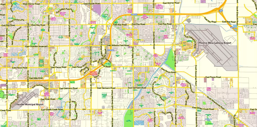 Phoenix Arizona US Map Vector Exact City Plan Low Detailed Street Map editable Adobe Illustrator in layers