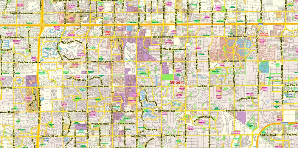 Phoenix Arizona US Map Vector Exact City Plan Low Detailed Street Map editable Adobe Illustrator in layers
