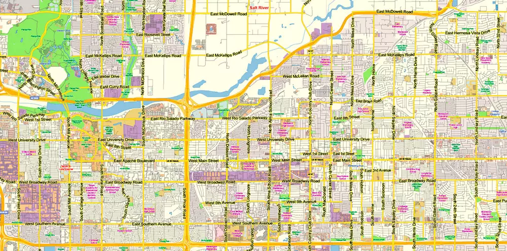 Phoenix Arizona US Map Vector Exact City Plan Low Detailed Street Map editable Adobe Illustrator in layers