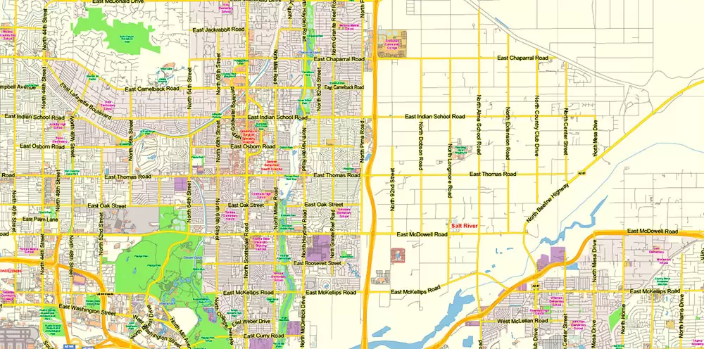Phoenix Arizona US Map Vector Exact City Plan Low Detailed Street Map editable Adobe Illustrator in layers