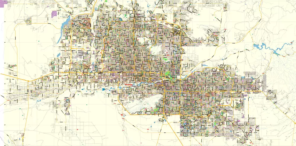 Phoenix Arizona US Map Vector Exact City Plan Low Detailed Street Map editable Adobe Illustrator in layers