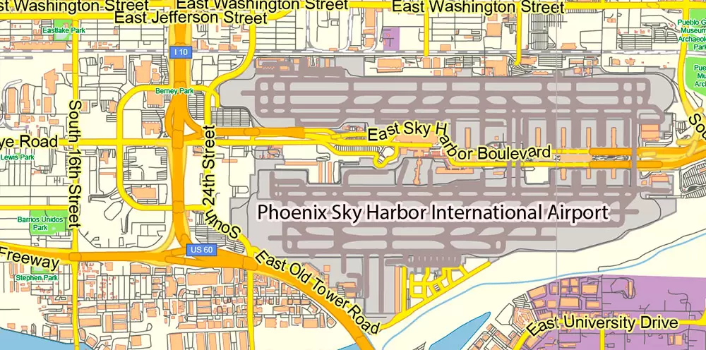Phoenix Arizona US Map Vector Exact City Plan Low Detailed Street Map editable Adobe Illustrator in layers