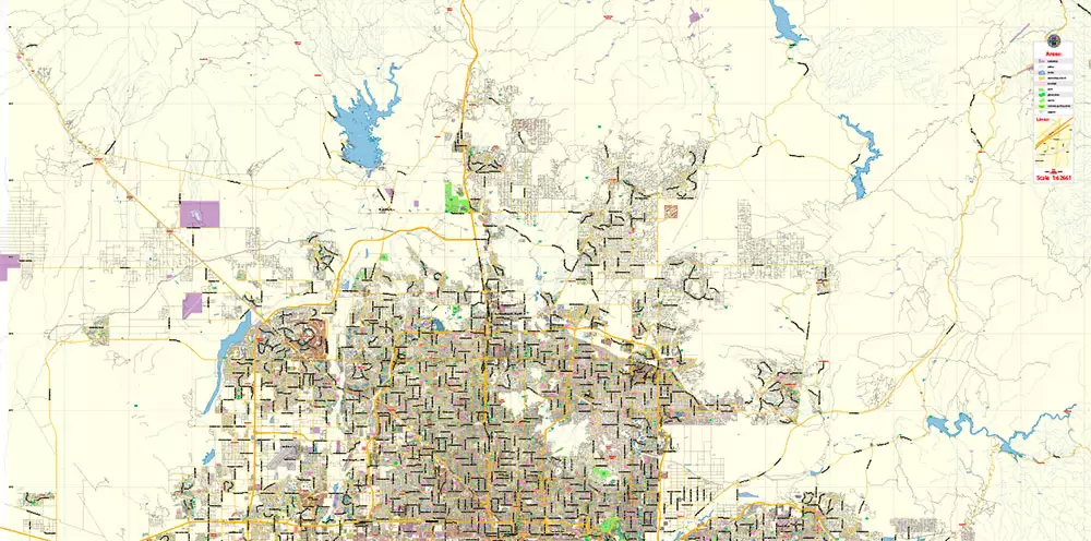 Phoenix Arizona US Map Vector Exact City Plan Low Detailed Street Map editable Adobe Illustrator in layers