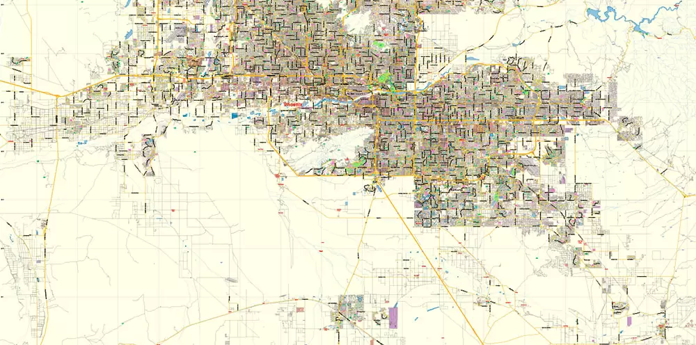 Phoenix Arizona US Map Vector Exact City Plan Low Detailed Street Map editable Adobe Illustrator in layers