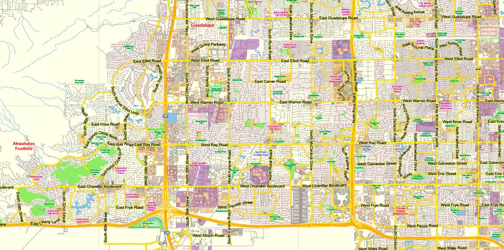 Phoenix Arizona US Map Vector Exact City Plan Low Detailed Street Map editable Adobe Illustrator in layers