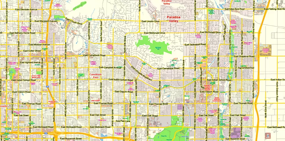 Phoenix Arizona US Map Vector Exact City Plan Low Detailed Street Map editable Adobe Illustrator in layers