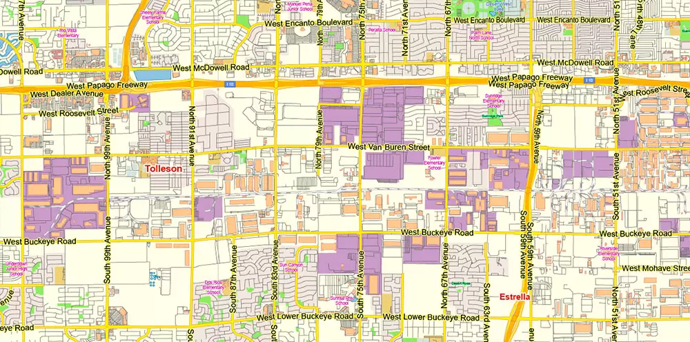Phoenix Arizona US Map Vector Exact City Plan Low Detailed Street Map editable Adobe Illustrator in layers