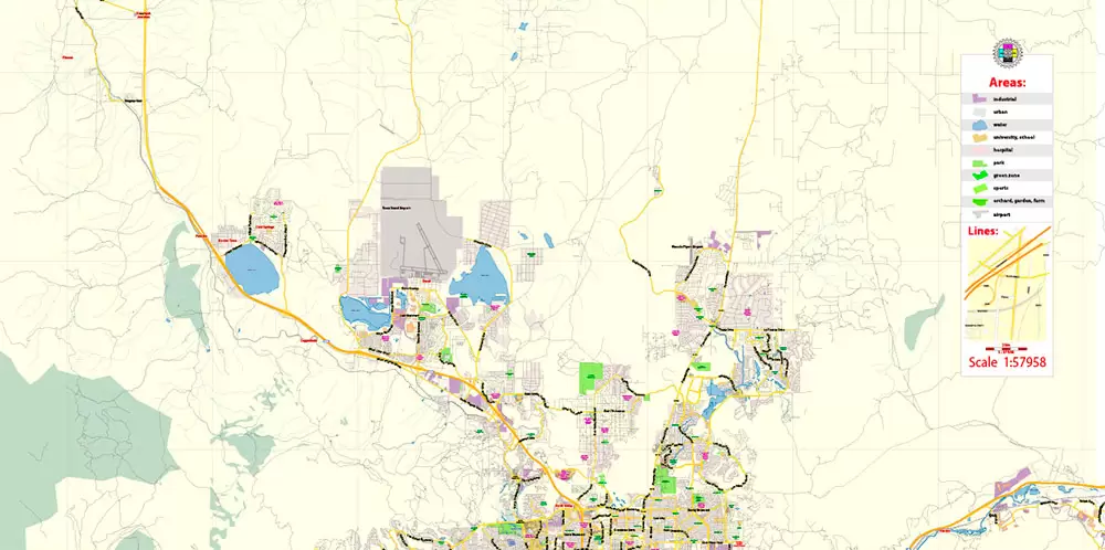 Reno Nevada US PDF Map Vector Exact City Plan Low Detailed Street Map editable Adobe PDF in layers