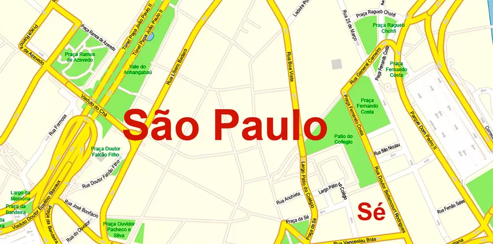 Sao Paulo \ San Paulo Brazil Map Vector Exact City Plan High Detailed Street Map editable Adobe Illustrator in layers