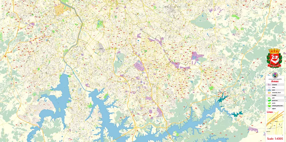 Sao Paulo \ San Paulo Brazil Map Vector Exact City Plan High Detailed Street Map editable Adobe Illustrator in layers