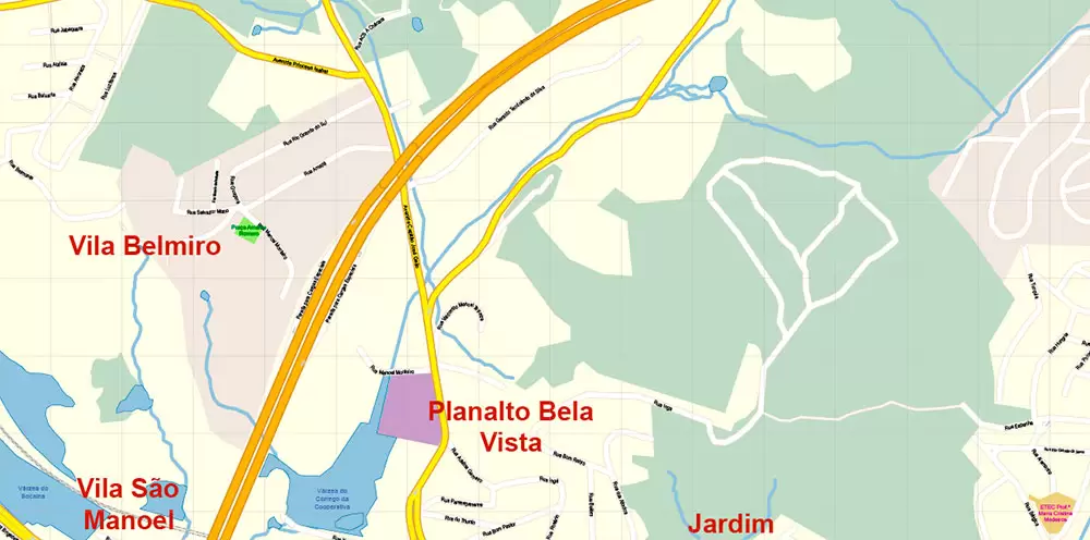 Sao Paulo \ San Paulo Brazil Map Vector Exact City Plan High Detailed Street Map editable Adobe Illustrator in layers