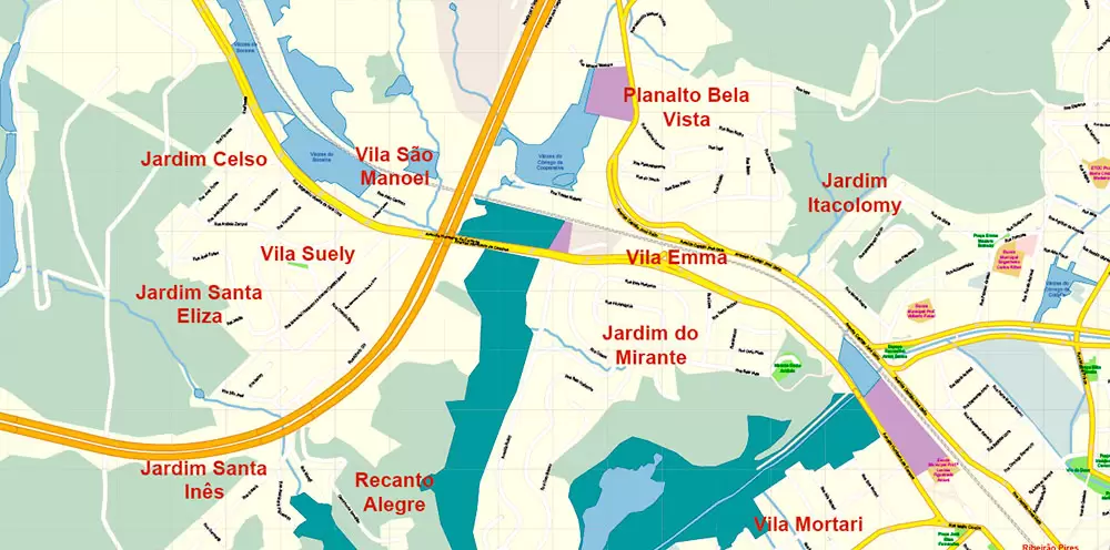 Sao Paulo \ San Paulo Brazil Map Vector Exact City Plan High Detailed Street Map editable Adobe Illustrator in layers