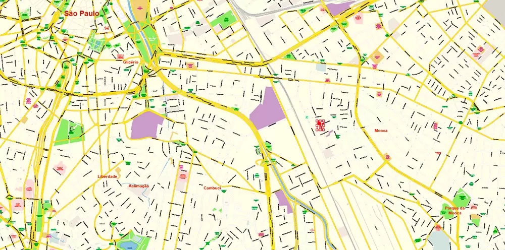 Sao Paulo \ San Paulo Brazil Map Vector Exact City Plan High Detailed Street Map editable Adobe Illustrator in layers