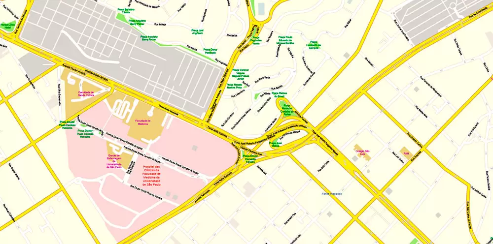 Sao Paulo \ San Paulo Brazil Map Vector Exact City Plan High Detailed Street Map editable Adobe Illustrator in layers