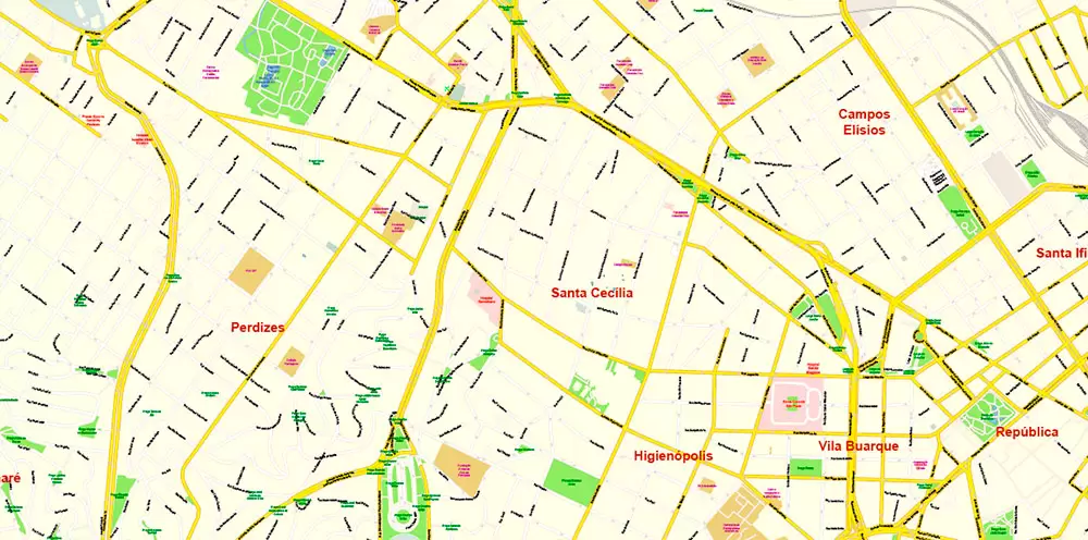 Sao Paulo \ San Paulo Brazil Map Vector Exact City Plan High Detailed Street Map editable Adobe Illustrator in layers