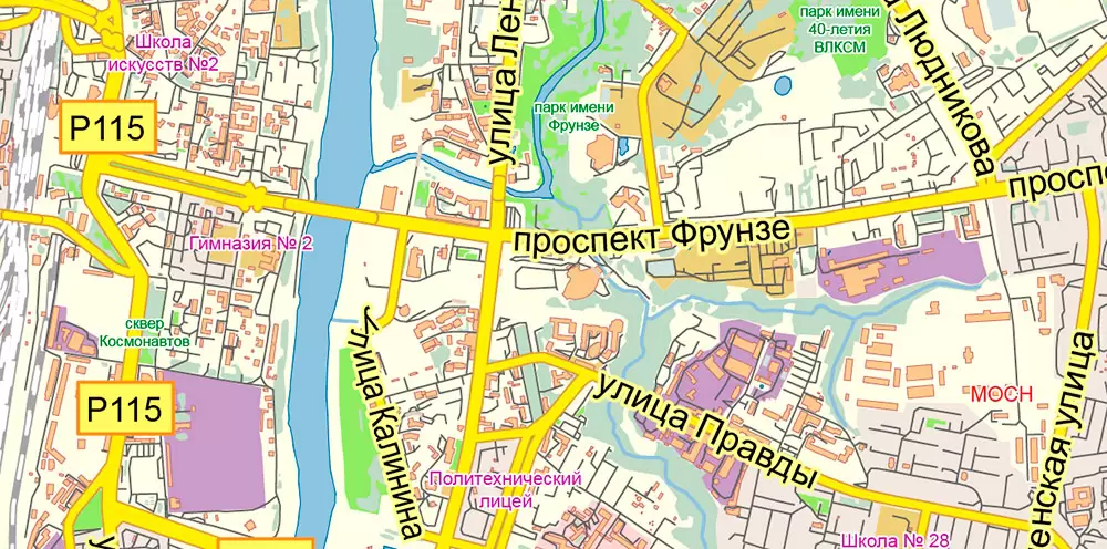 Vitebsk Belarus PDF Map Vector Exact City Plan Low Detailed Street Map editable Adobe PDF in layers